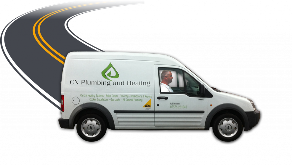 CN Plumbing and Heating | Branded Work Vehicle Driving Down Road